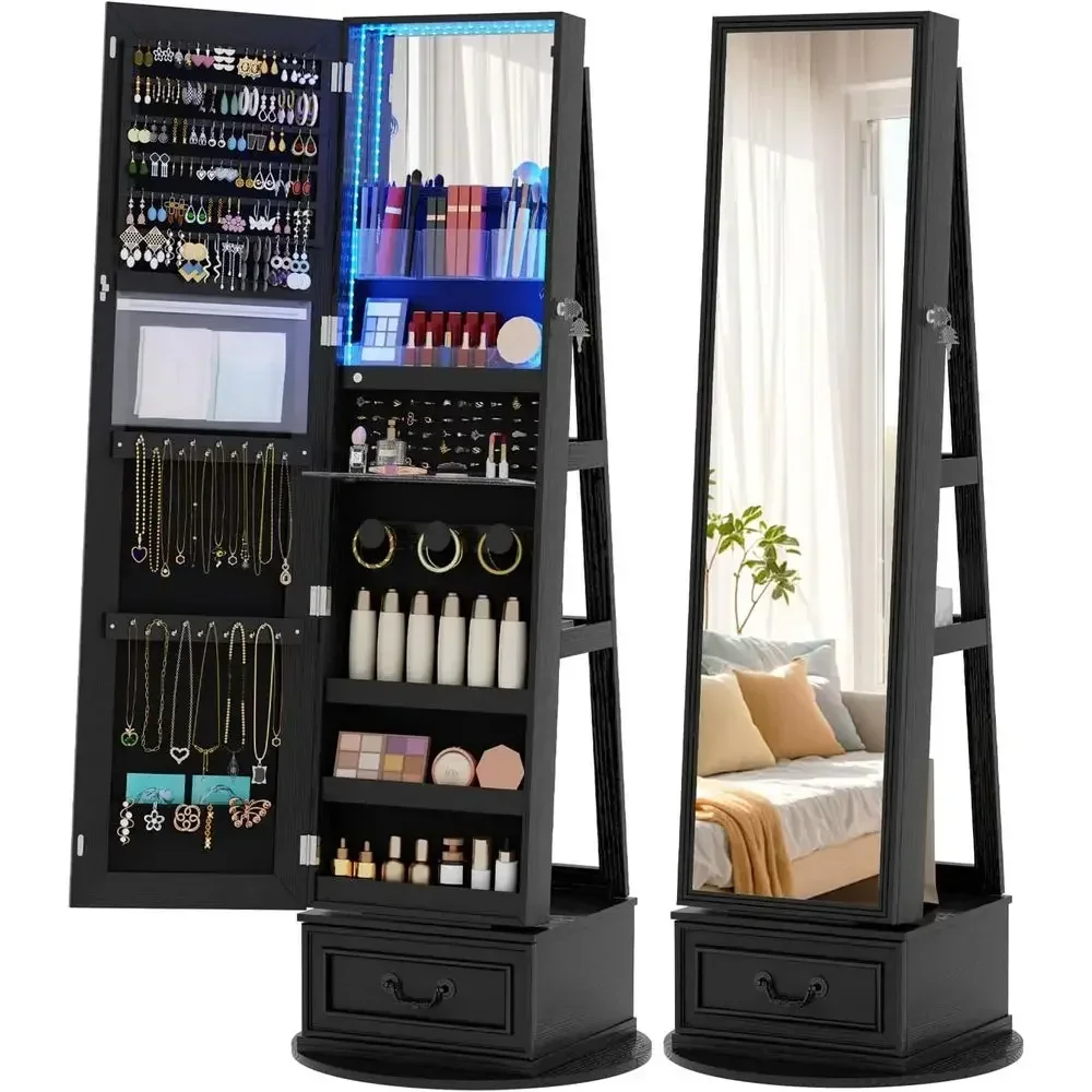 Full Length Mirror Jewelry Armoire - 360 ° Obracana, zamykana na klucz