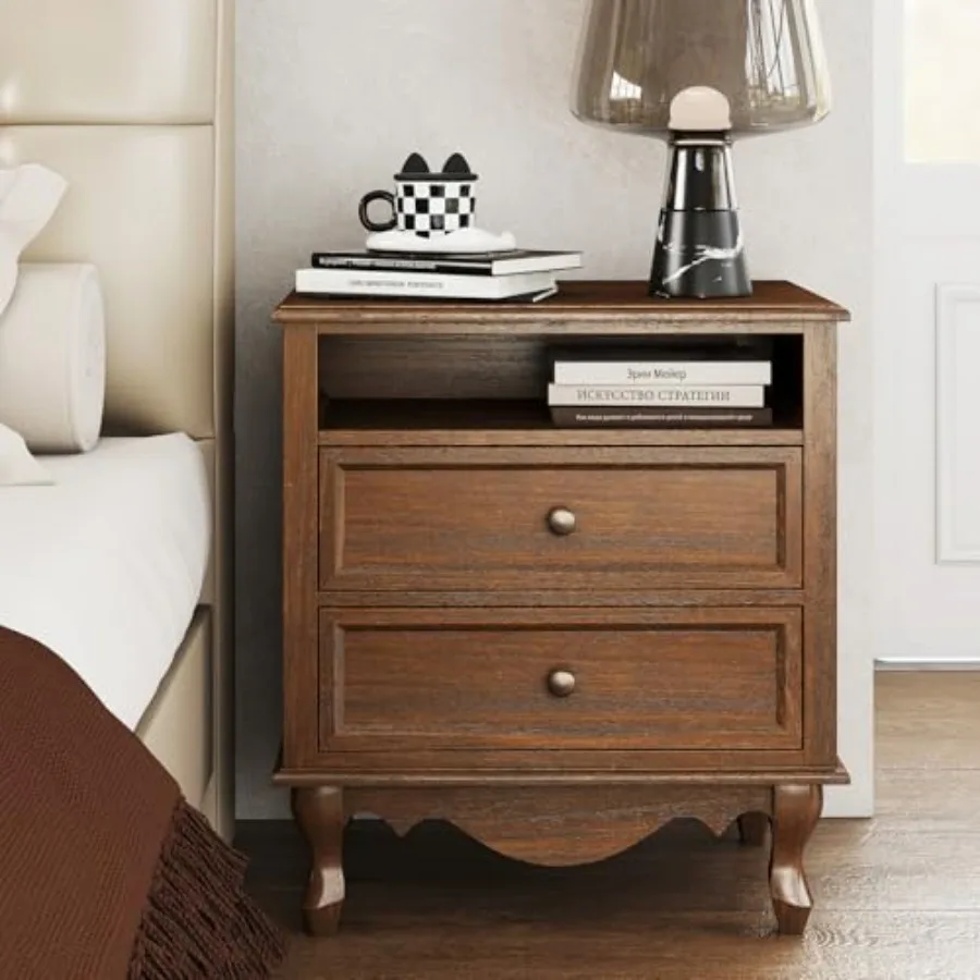 Solid Wood Nightstand 2 Drawers - Solidna, drewniana szafka nocna, w pełni