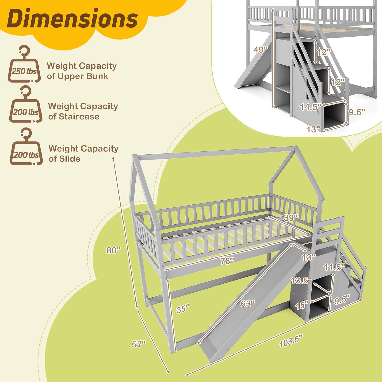Bunk Bed With Stairs And Slide - Podwójne łóżko piętrowe z ruchomymi schodami