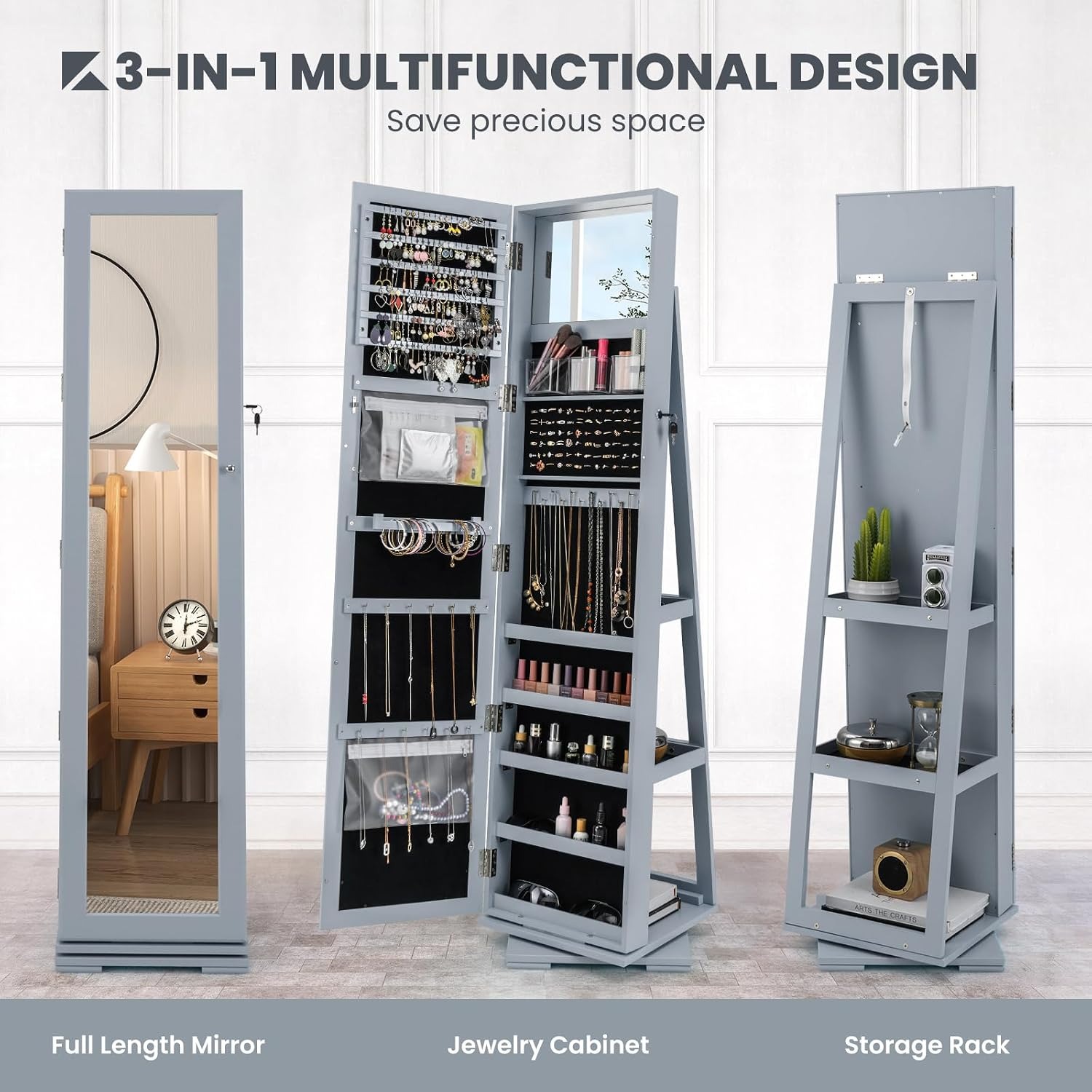 Obracany szafek na biżuterię z – Full Length Mirror Jewelry Armoire recenzja i cena