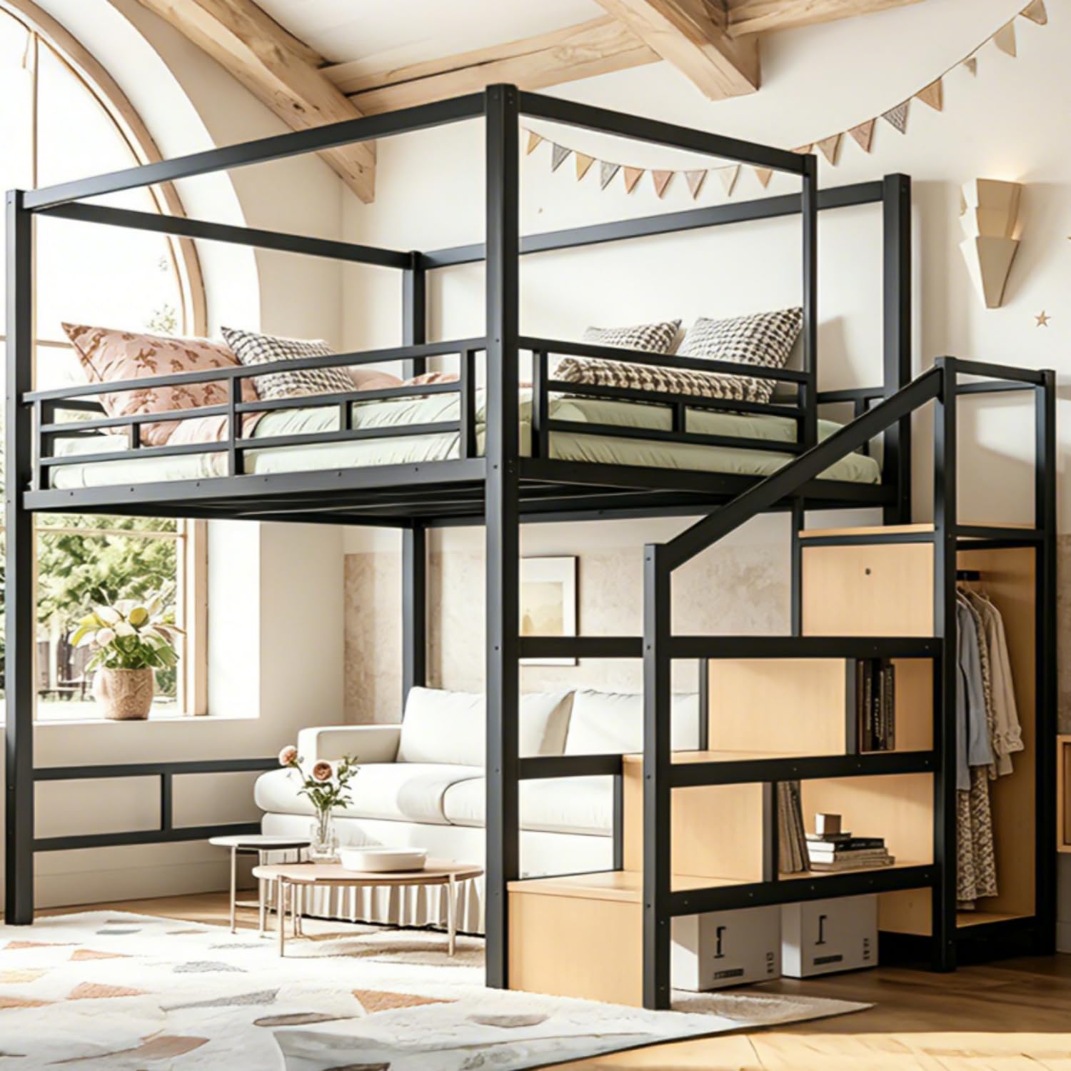 Łóżko piętrowe Queen z schodam – Canopy Bed Frame Metal Queen recenzja i cena