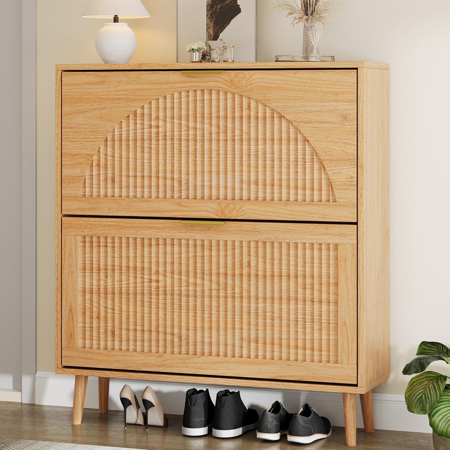 Drewniana szafka na buty z dwo – Shoe Rack Cabinet Narrow Entryway recenzja i cena