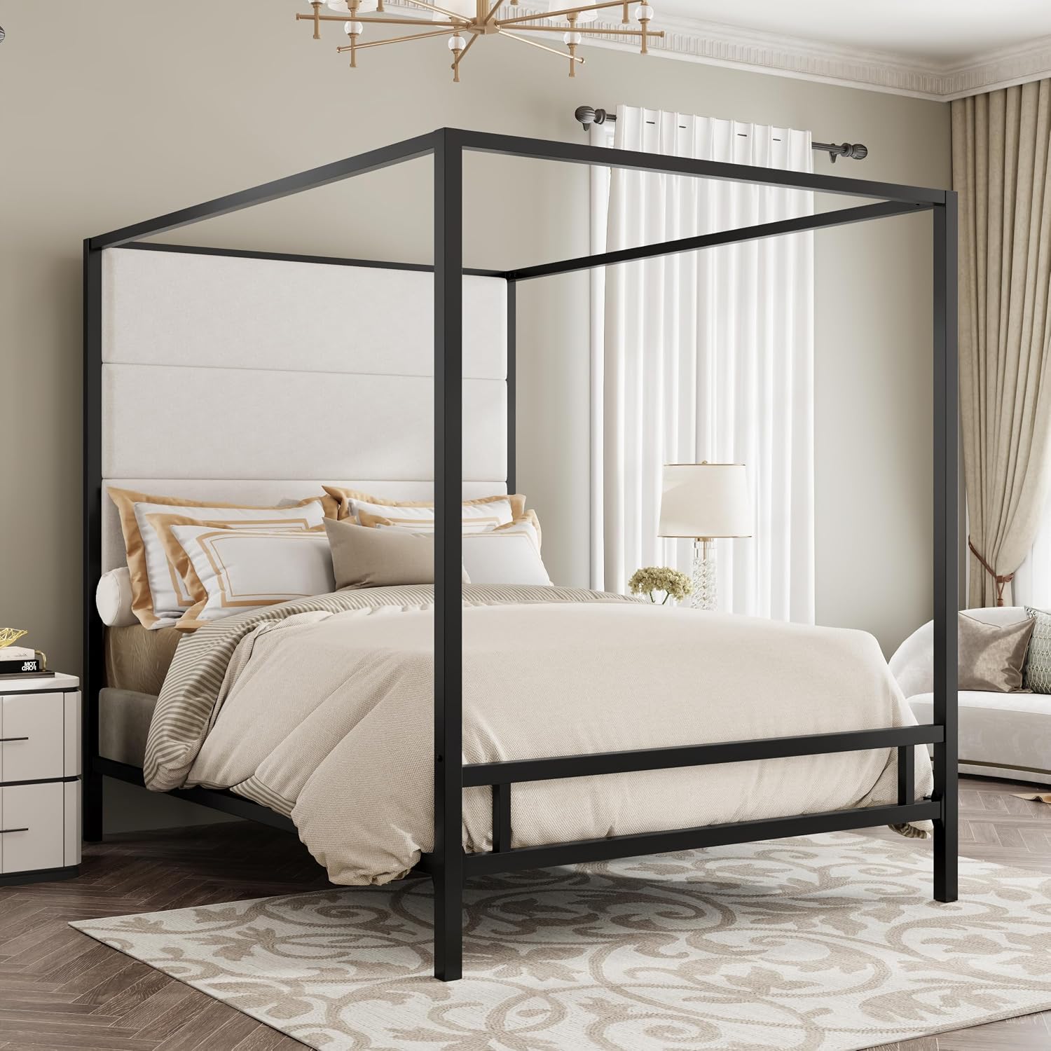 Wysokie łóżko z baldachimem, t – Canopy Bed Frame Metal Queen recenzja i cena