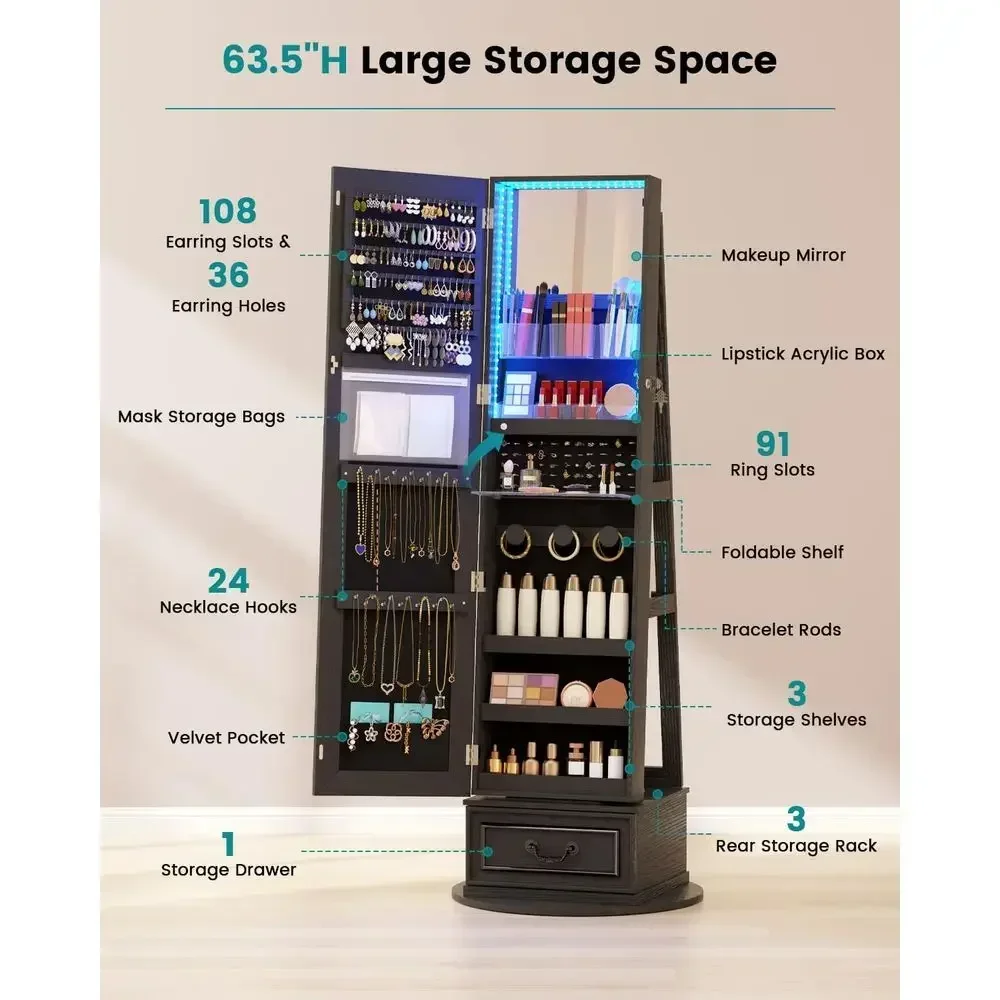 360 °   Obracana, zamykana na  – Full Length Mirror Jewelry Armoire recenzja i cena