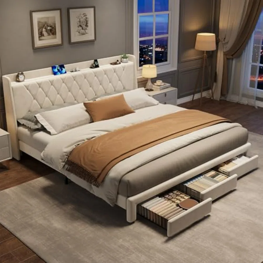 Rama łóżka platformowego w roz – King Size Bed Frame With Storage Drawers recenzja i cena